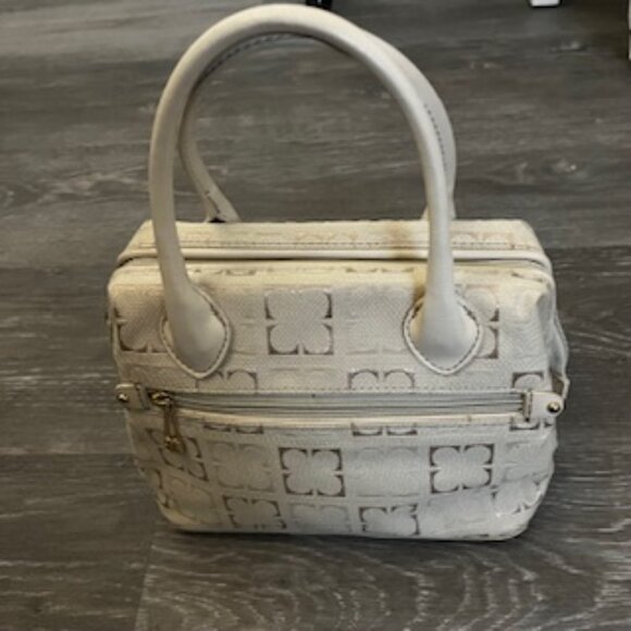 🧡3/15 LizClaiborne Cream Canvas Handbag Gold-Tone Zipper Pull - Picture 3 of 12